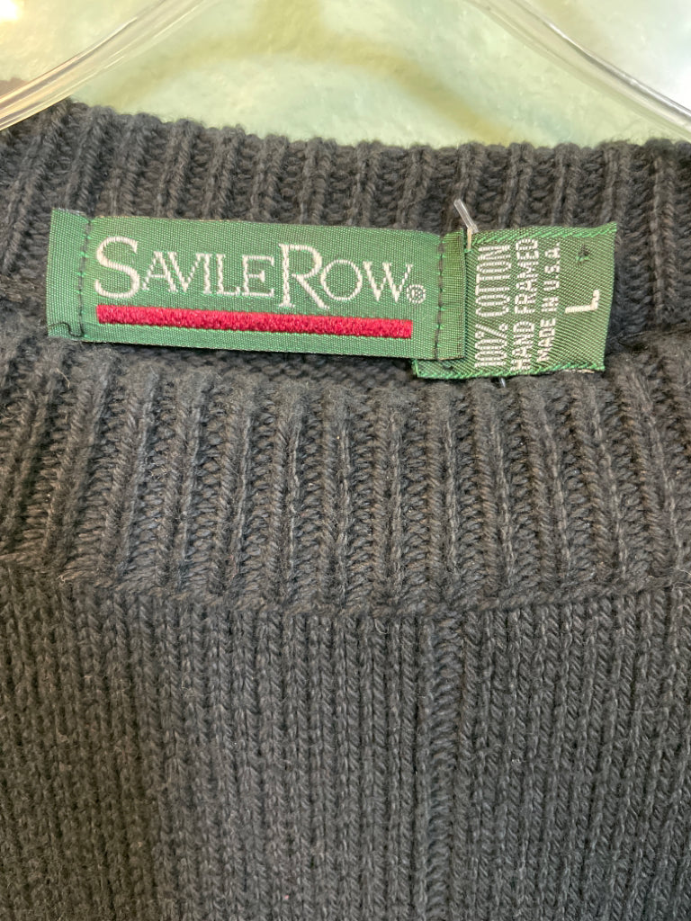 Savile Row 100% Cotton Knit Sweater Size L Dark Navy 6G