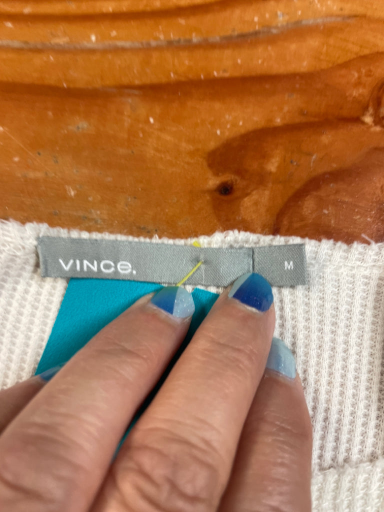 Vince Waffle Knit Tee Raw Edge Cream Cotton Long Sleeve Size M