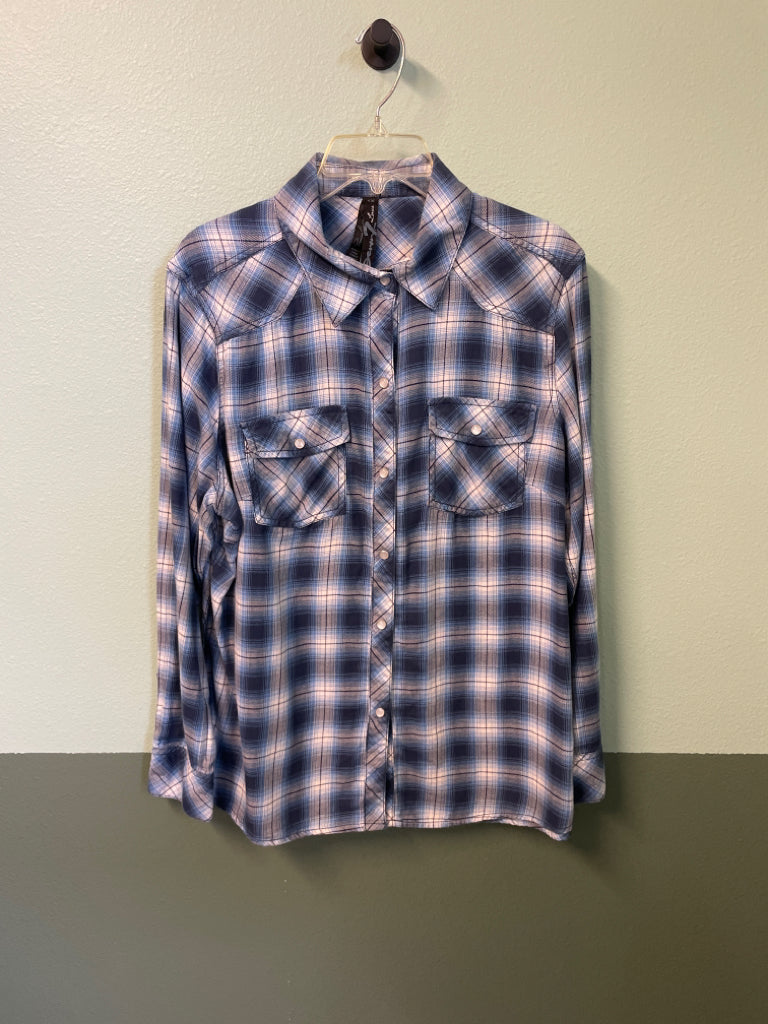 Seven7 Blue Plaid Western Shirt Pearl Snap Closure Size 1X 6F