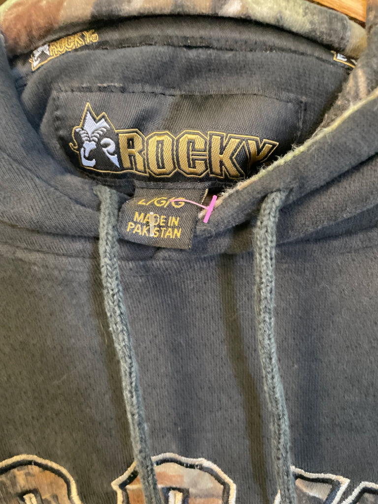 Rocky Hoodie Sweatshirt Size L Black Green Camo Style 639125 5G