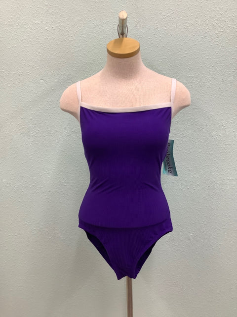 NWT Penbrooke One Piece Swimsuit Grape Purple Size 10 Ribbed Chlorine Resistent