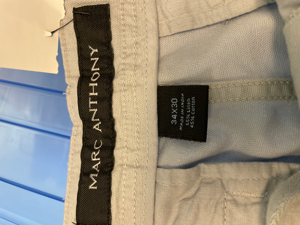 Marc Anthony NWT Slim Linen Pants Size 34x30 Grey Hidden Drawstring Waist $70 5A