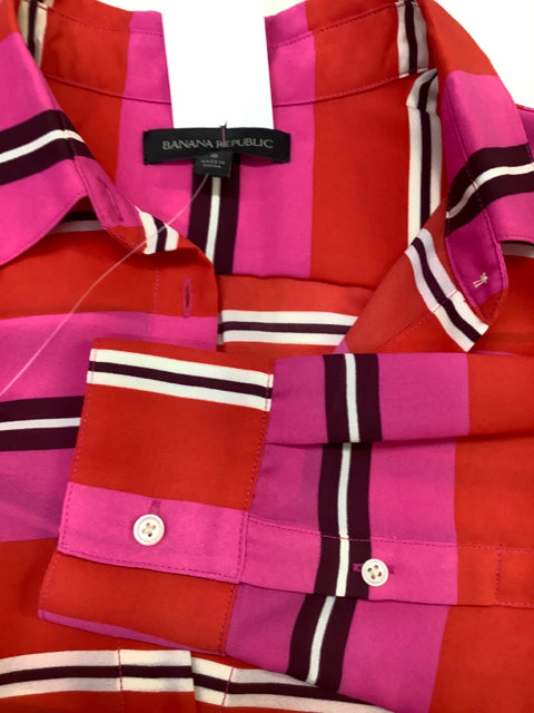 NWOT Banana Republic LS Easy multistripe blouse red/pink Size S 2B