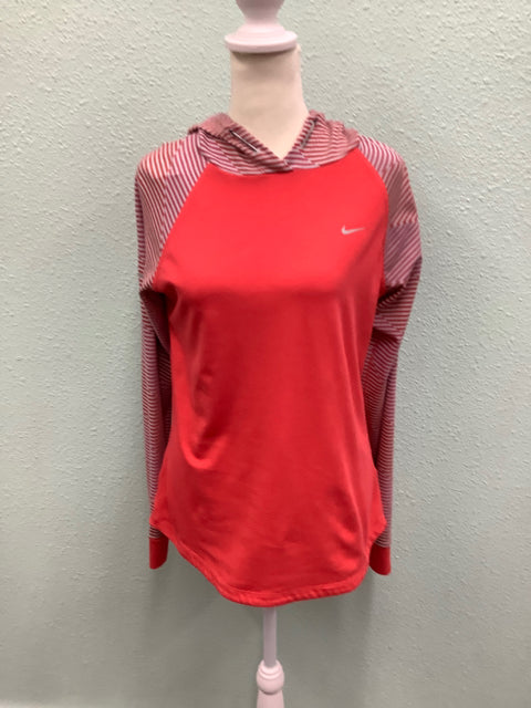 Nike Dri Fit Size M Hooded Pullover Red/Grey Long Sleeve Vented Thumb Holes 1B
