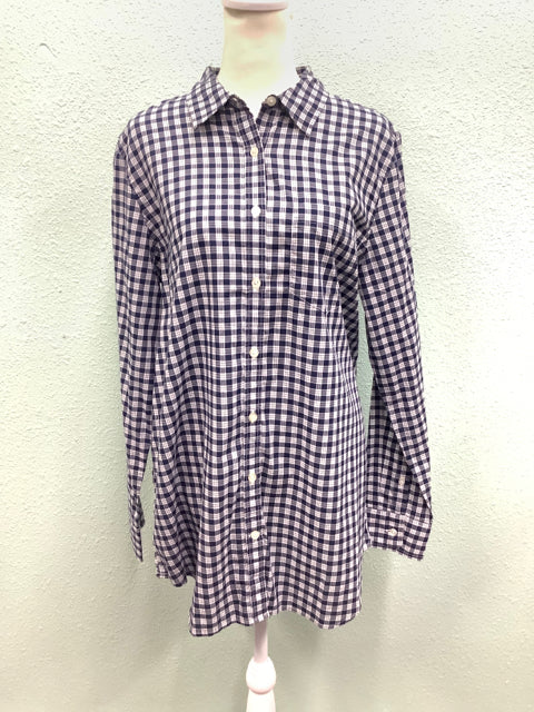 NEW Banana Republic Soft Wash Button Up Navy Plaid Top Size M $79.50 3H