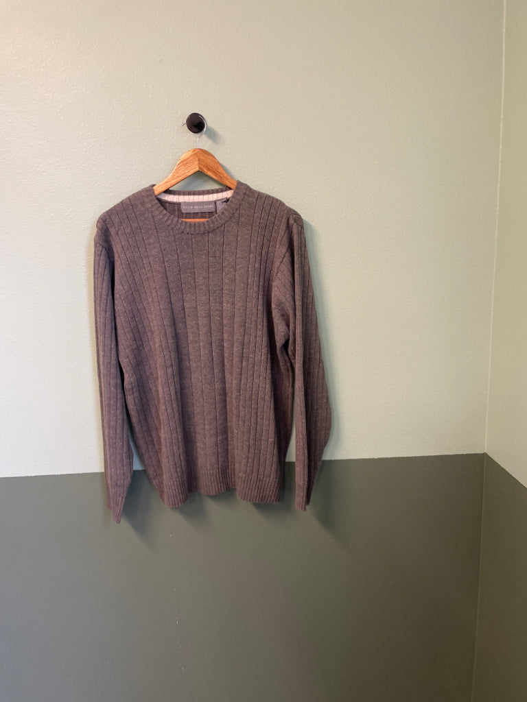 Oscar De La Renta Ribbed Knit Sweater Grey Size XL Cotton Blend 6C