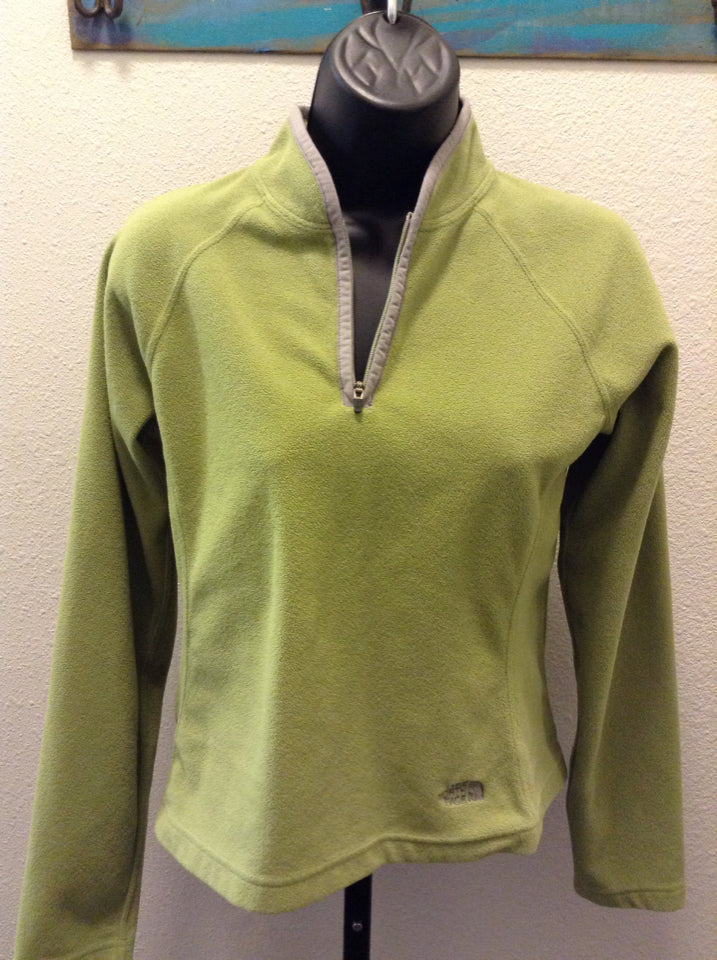 The North Face Women's Quarter Zip Pullover Green Fleece jacket lightweight 1D