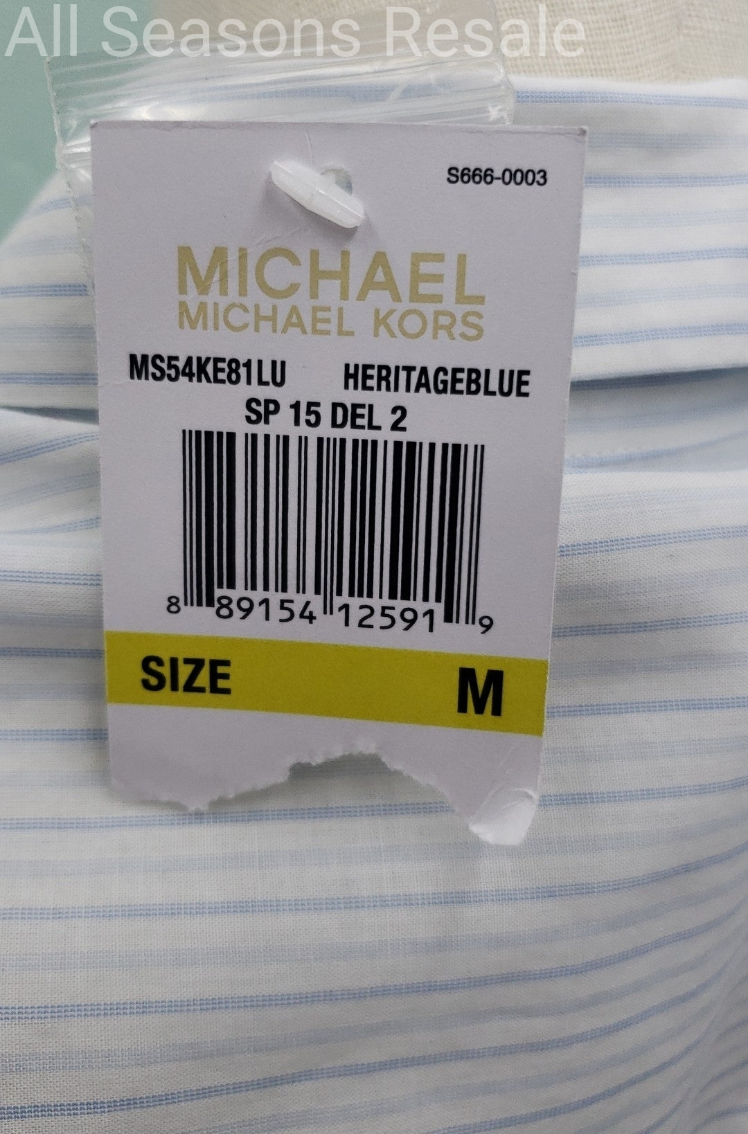 NWT Michael Kors Heritage Blue Size M Button Up Blouse Tunic Shirt 2D