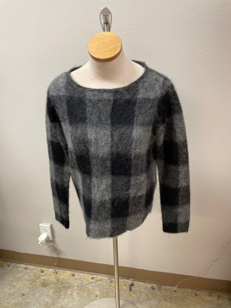 Eileen Fisher Ash Gray Brushed Alpaca Mohair Check Plaid Pullover Sweater XS 6F