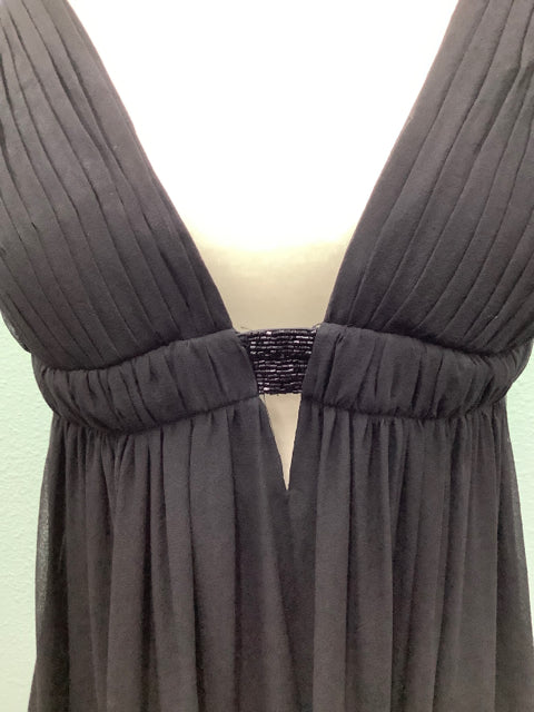 CACHE Black Silk Open Back Beaded Dress Size 4 2A