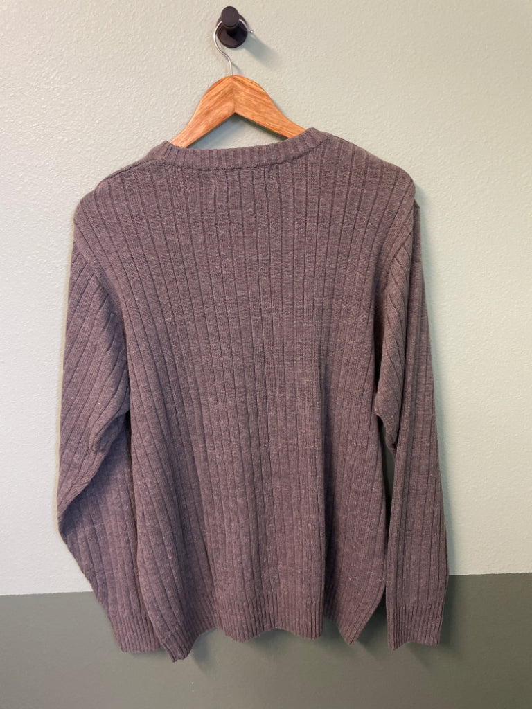 Oscar De La Renta Ribbed Knit Sweater Grey Size XL Cotton Blend 6C