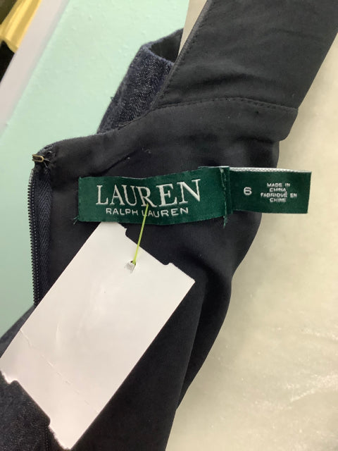 Lauren Ralph Lauren LRL Denim Black Faux Leather Sheath Dress 6 Sleeveless 3H