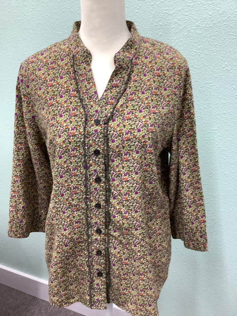 Dressbarn 3/4 Sleeve Floral Blouse Button Up Size M 2C