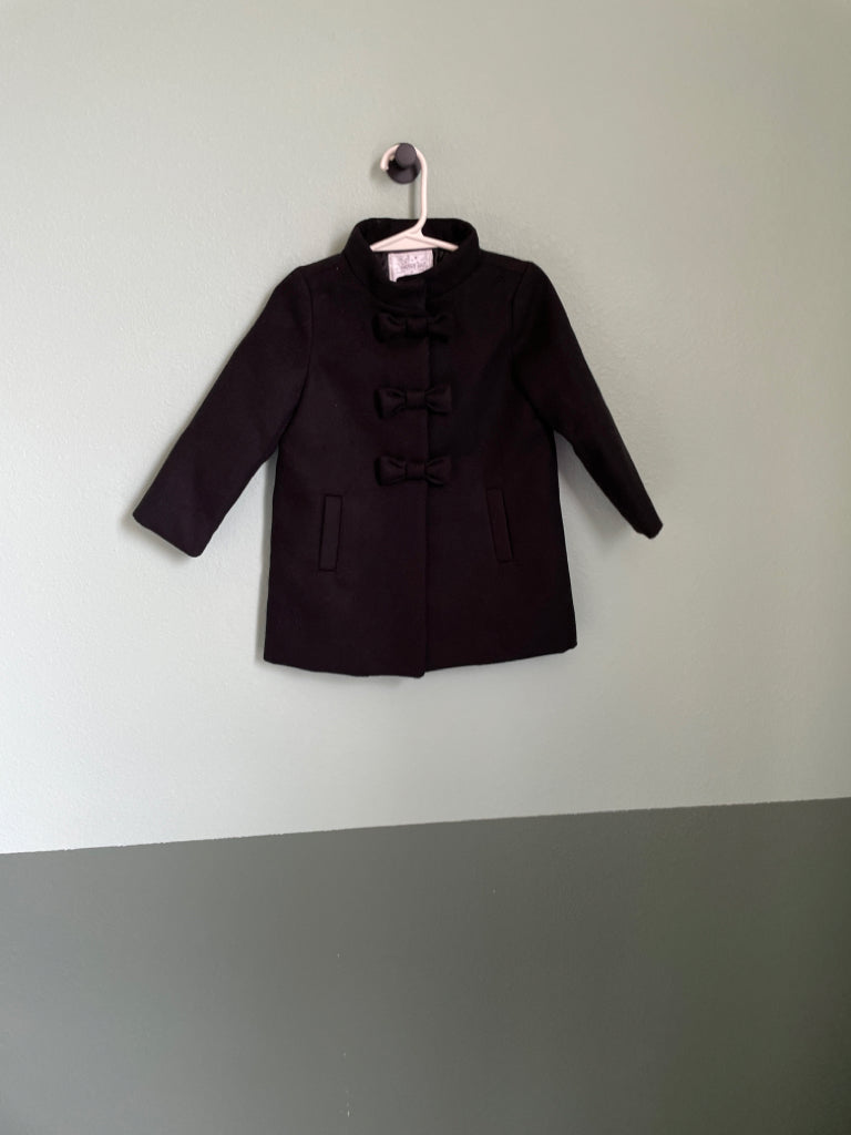 Dressed Up by Gymboree NWT Size 2T Black Pea Coat Snap Closure with Bows 6E