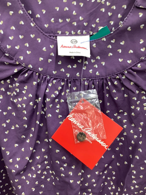 NWT Hanna Andersson Size 110 (5) Purple Heart Dress 3H