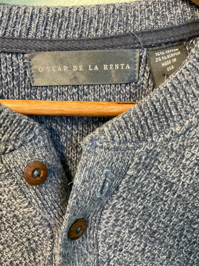 Oscar De La Renta 3 Button Collar Knit Sweater Blue Size L 6C