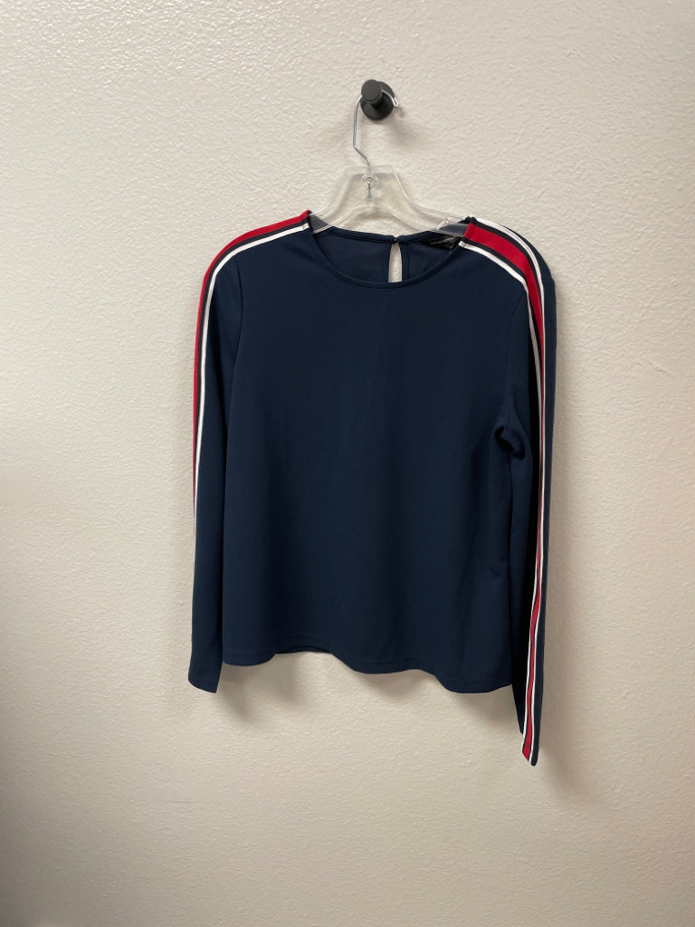 Banana Republic NWT LS Blouse Navy with Red/White Stripe on Sleeves Size S