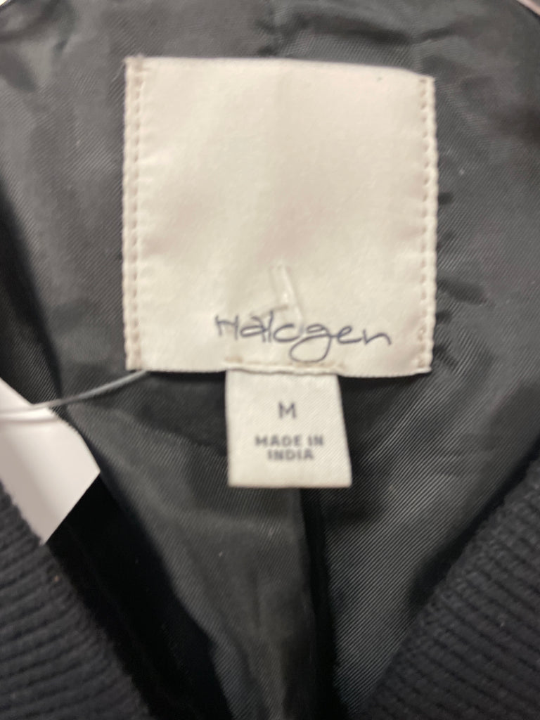 Halogen Real Leather Quilted Jacket Cottom Trim Zipper POckets Black Size M