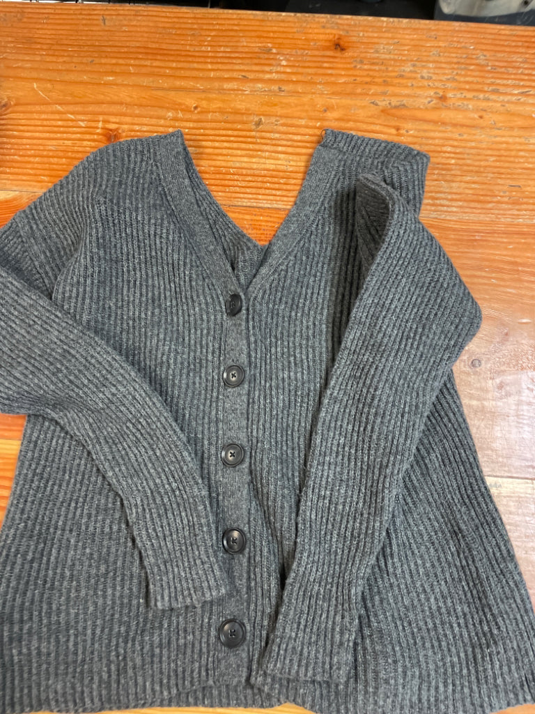 Banana Republic Grey Ribbed Reversible Sweater Buttons Size M 6F