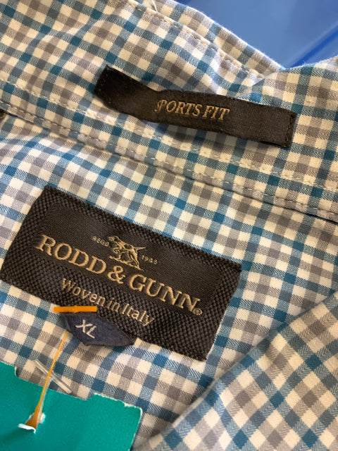 Rodd & Gunn Sports Fit Button Down Shirt Size XL Blue Grey Plaid 100% Cotton 6E