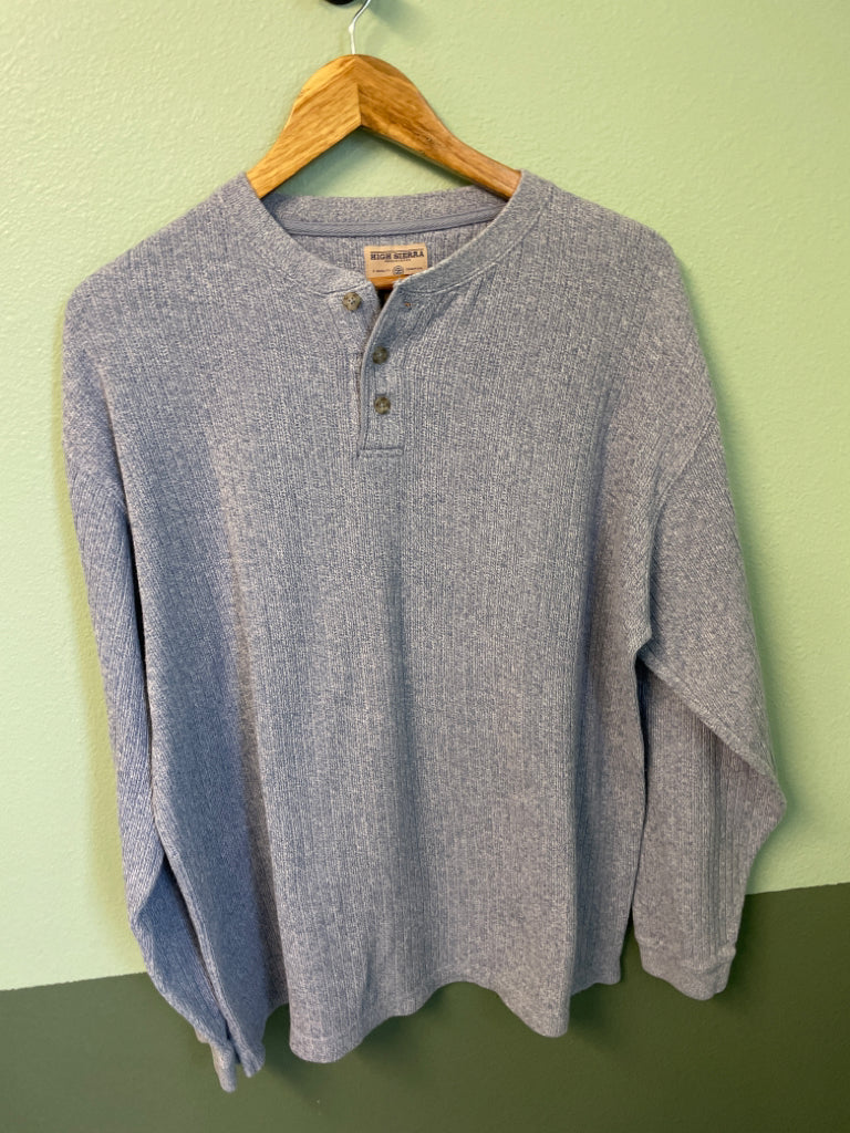 High Sierra Ribbed Knit Henley Blue 100% Cotton Size L 3 Button 6C