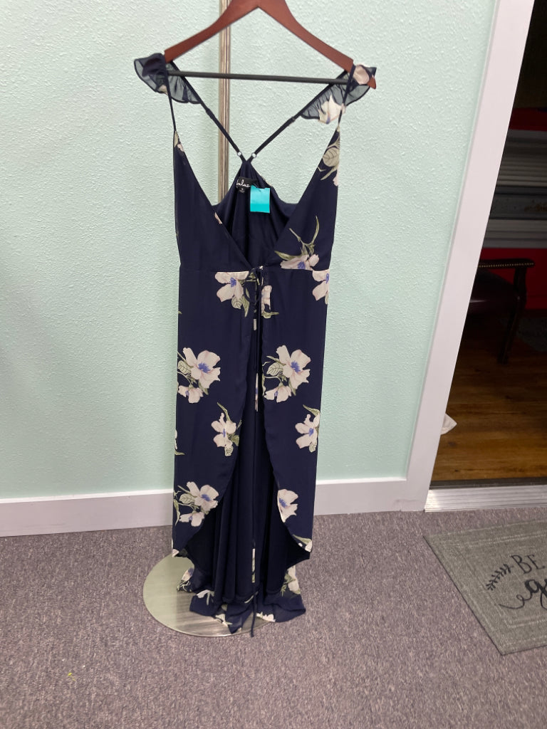 Lulus All Mine Wrap Dress Floral Navy High-low Sleeveless Size S 5G