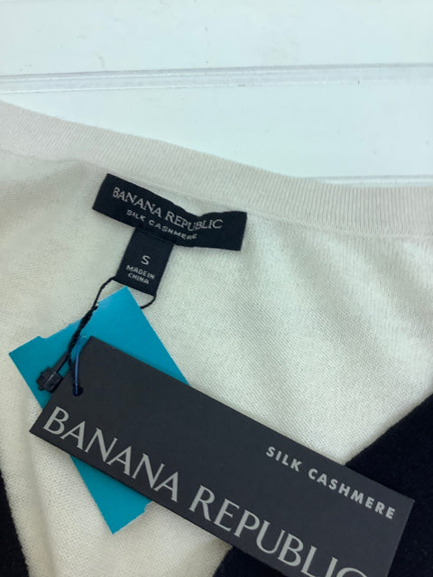 NWT Banan Republic Silk Cashmere V Neck Sweater Cream Black Grey Size S $88