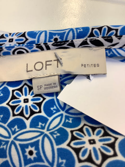 Loft Petites Size S Dress Black/Blue/White Tie Waist 3/4 Sleeve 3D