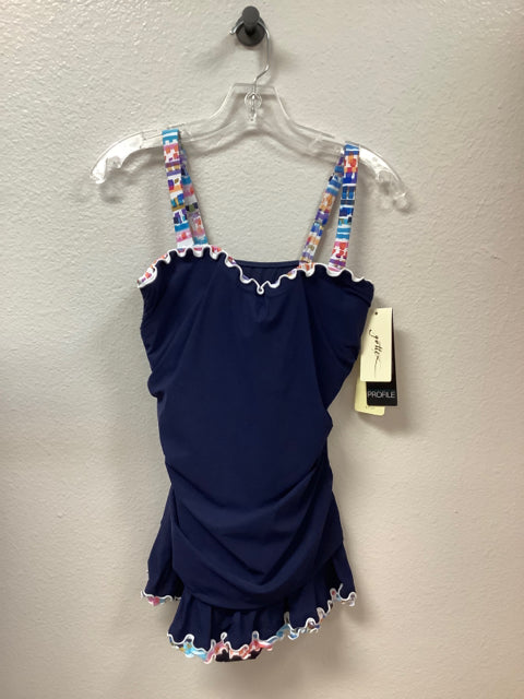 Profile by gottex NWT D Cup 1 Piece Swimsuit Blue Ruffle Size 14D $138